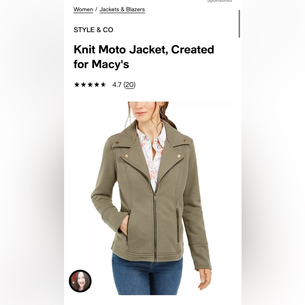 Style & Co jacket from Macys - olive green. Size Large, only worn once.